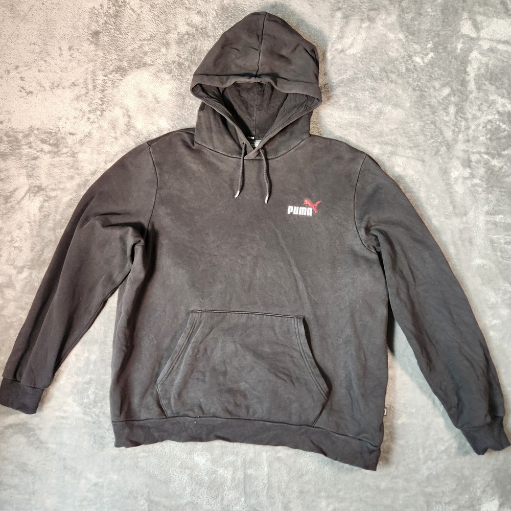 Puma Hoodie Mens XL Black Excellent Fleece Pullover Logo 587186-98‎